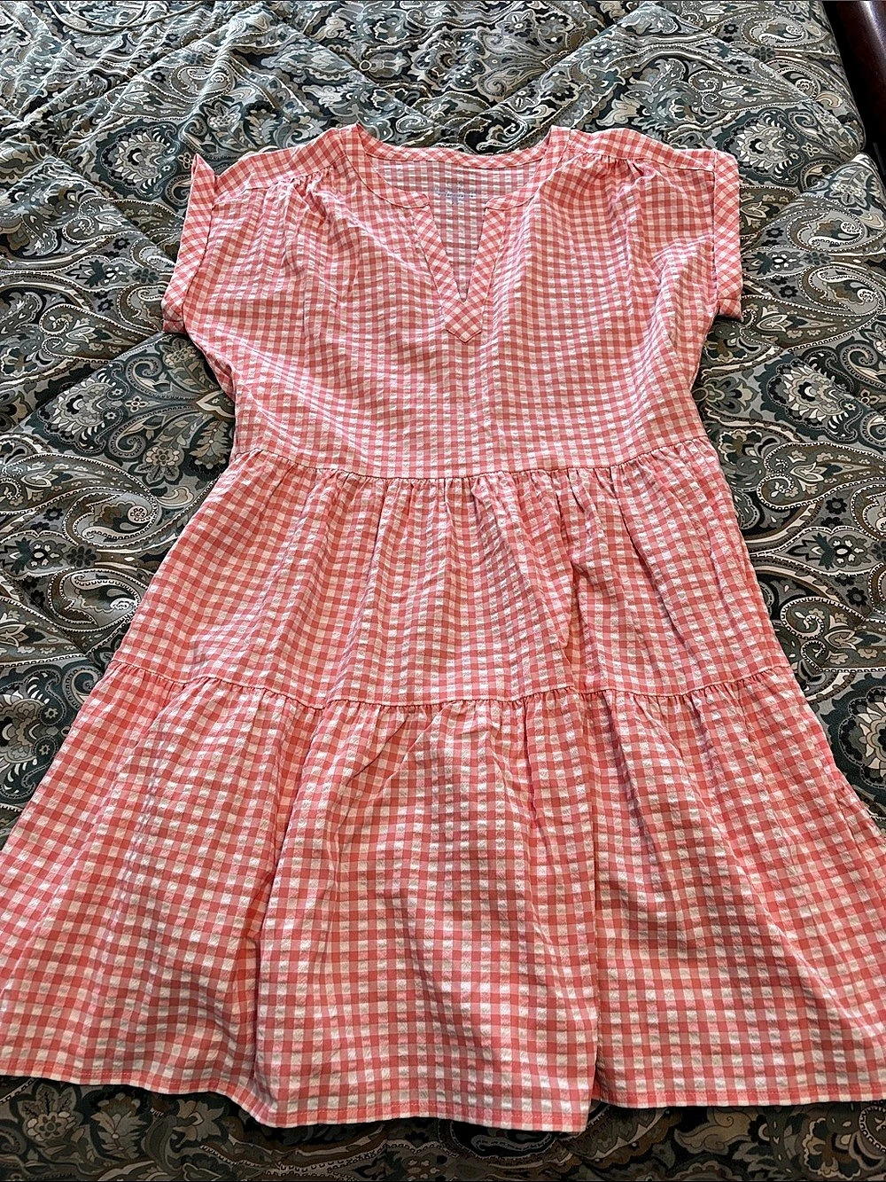 Vineyard Vines Coral & White Gingham Mini Dress Like New Size XS Worn Once